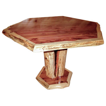 Red Cedar Log Hexagon Table, 42 Inch, Bar Height