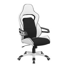 High Back White Vinyl Executive Swivel Office Chair With Black Fabric Inserts