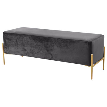 Isla Velvet Upholstered Bench, Gray