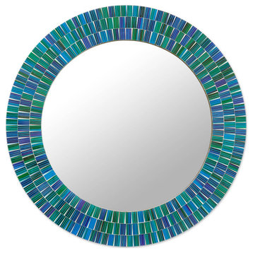 NOVICA Ocean Layers And Glass Mosaic Wall Mirror