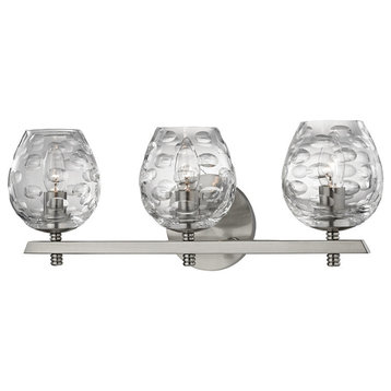 Burns 3-Light Bath and Vanity With Clear Glass Shade, Satin Nickel