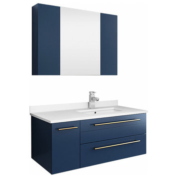 Fresca Lucera 36" Royal Blue Bathroom Vanity With Medicine Cabinet Right Version