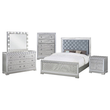 Coaster Eleanor 5-Piece Wood Queen Panel Bedroom Set in Silver