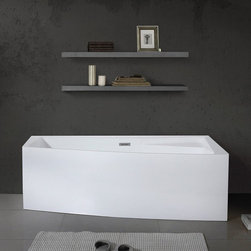 Encino 70" Rectangular Freestanding Bathtub With Corner Shelf, White Acrylic - Bathtubs