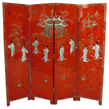Chinese Four Panel Room Divider Floor Screen With Mother of Pearl Inlay