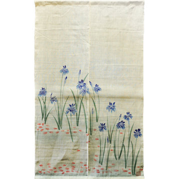 Blue Iris White Linen Noren Door Curtain