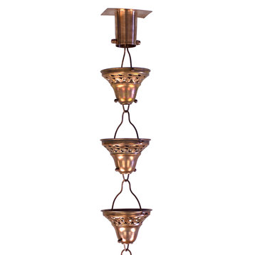 Florence Cup Copper Rain Chain with Installation Kit, 8 Foot