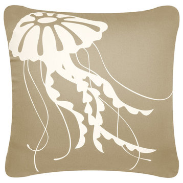 Jellyfish Eco Coastal Throw Pillow Cover, Khaki Brown