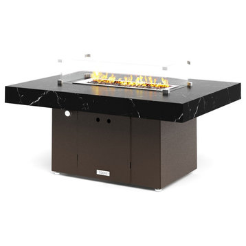 FirePit Table, 48"x34"x21", Natural Gas, Laminam Nero Marquina Brushed, Bronze