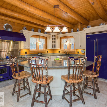 Log Cabin Kitchen With Blue Appliances