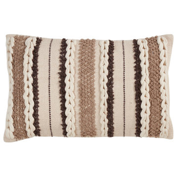 Striped WovenThrow Pillow, Ivory, 13"x20", Down Filled