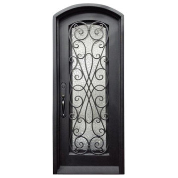 Amorosa 39"x96" Wrought Iron Door, 6" Jamb, Aged Bronze Patina, Right Hand