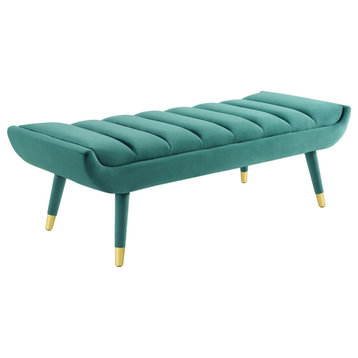 Suzi Teal Channel Tufted Performance Velvet Accent Bench