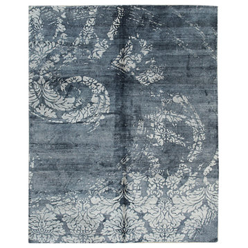 EORC Black Hand Knotted Bamboo Silk And Wool Indo Nepal Rug 8' x 10'