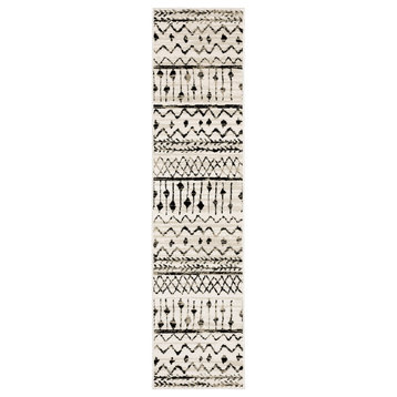 2' X 8' Ivory And Black Eclectic Patterns Indoor Runner Rug