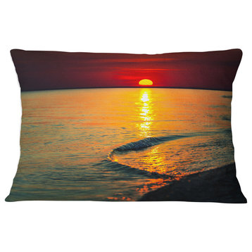 Setting Sun Giving Color to Waters Modern Beach Throw Pillow, 12"x20"