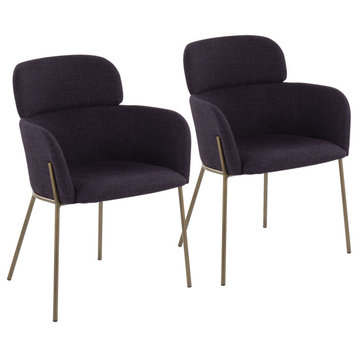 Milan Chair, Set of 2, Antique Brass Metal, Purple Noise Fabric