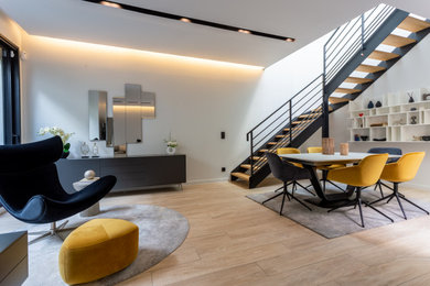 Large scandinavian dining room in Manchester.