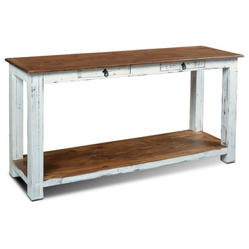Rustic Solid Wood Distressed White 2-Drawer Sofa Table/Console