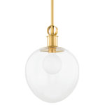Mitzi - Anna 1 Light Pendant, Aged Brass - Simple yet savvy, the Anna Pendant is a modern classic that will work in any space. A linear, polished nickel or aged brass pipe drops down to reveal an oval glass dome housing a single light source. Also available in a larger size.