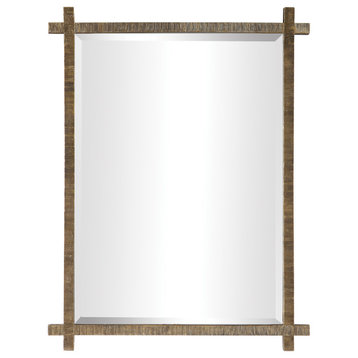 Minimalist Ribbed Antique Thin Frame Wall Mirror, 40" Tribal Gold Silver Box