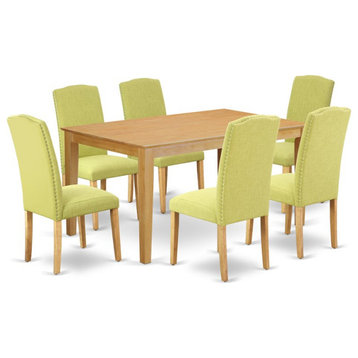 East West Furniture Capri 7-piece Wood Dining Set in Oak/Limelight