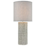 Elk Lighting - Elk Home Burra Table Lamp, Light Grey - The Burra Table Lamp is ideal for adding a rustic touch to a living room, hallway or bedroom. This earthenware table lamp features a fabric like surface texture and comes in a white and antique grey finish, perfect for a casual setting or relaxed transitional interior. This design is completed by a round, hard back shade in soft grey linen fabric with a white liner.