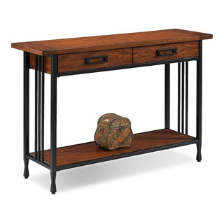 Leick Ironcraft Wood Console Table in Burnished Oak - Industrial