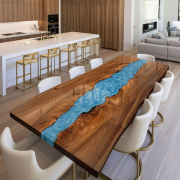 Organic Modern Statement: Live Edge Black Walnut & Blue River Epoxy Dining Table