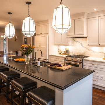 Luxury Transitional Kitchen Remodel | White Cabinets & Black Island Countertops