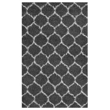 Solvea Moroccan Trellis 5"x8" Shag Area Rug, Dark Gray/Ivory