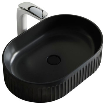 Dowell Fluted Ceramic Vessel Sink, Matte Black, Oval