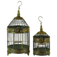 Vintage Bronze Metallic Tapered Bird Cage, Set of 2, 24, 16"