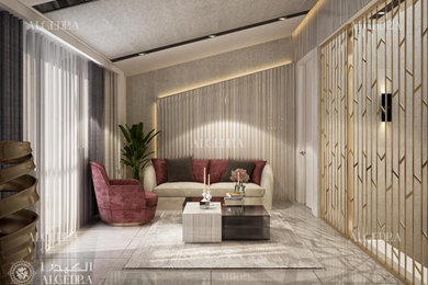 Example of a minimalist family room design in Other