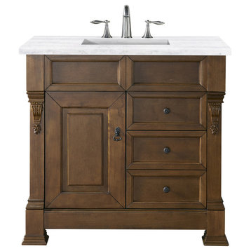 Brookfield 36" Single Vanity, Country Oak W/ 3 Cm Arctic Fall Solid Surface Top