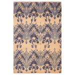 Bareens Designer Rugs - Bohemian Ziegler Sandie Beige Blue Hand-Knotted Wool Rug - 6'0'' x 8'5'' - Enhance the ambiance of your home with this magnificent Persian-influenced Turkish hand-knotted rug made by skilled artisans capable of creating the most exceptional vegetable dyes and hand-spun wool. This exquisite handmade rug is a one-of-a-kind  Kafkaz, otherwise identified as Chobi, Chobi Peshawar, Oushak, or Ziegler rug. These handmade rugs are crafted in Pakistan utilizing superior-quality wool imported from Australia, New Zealand, and Korea in two types of weaves: the Persian weave and the Mori weave. This rug is meticulously crafted by hand using the finest natural vegetable dyes extracted from local plants. The artisans use a blend of hand-spun local and fine merino wool, resulting in a rug with a compelling texture, higher lanolin content, and longer staple. The artisans occasionally incorporate natural or artificial silk into the pile to enhance specific motifs. The finished product is an awe-inspiring execution of flawless design and an understated palette that exudes elegance.