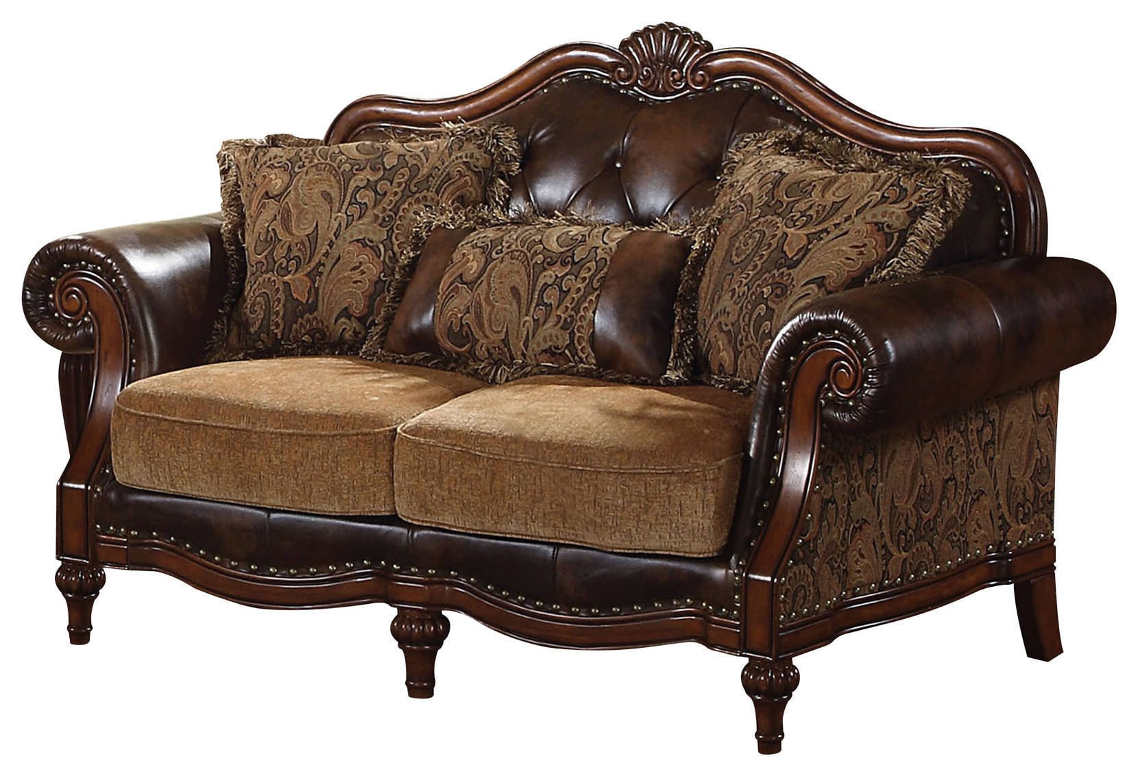 Acme Dreena Traditional Bonded Leather and Chenille Loveseat ...