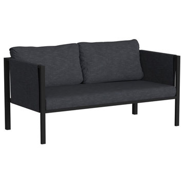 Flash Furniture Fabric Loveseat with Cushions and Storage Pockets in Charcoal