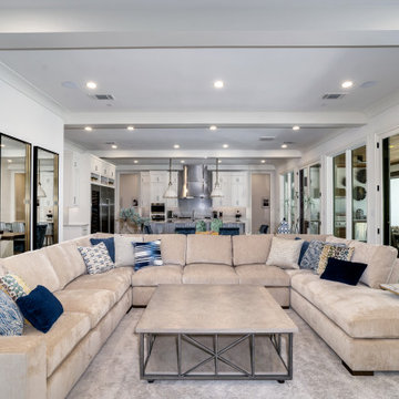 Modern Open Concept Transitional Family Room with Fireplace