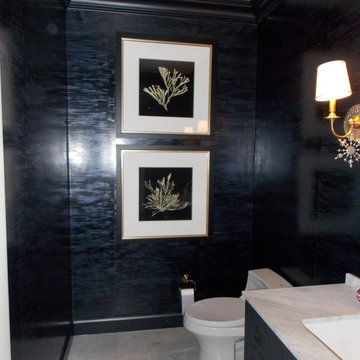 Black and Gold Formal Living Room Adjacent Guest Bathroom