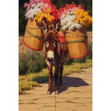 Tile Mural Kitchen Backsplash Donkey With Flowers by Jimmy Dyer