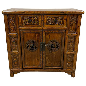 Consigned 19 Century Antique Chinese Carved Coffer/Cabinet