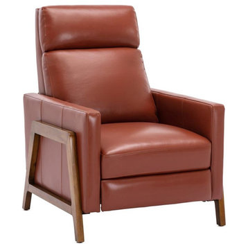 Bowery Hill Modern Leather Push Back Recliner in Caramel Finish