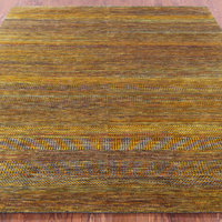 Gold 8' Square Super Savannah Gabbeh Handmade Wool & Silk Rug - Q22197 ...