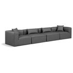 Meridian Furniture - Cube Upholstered Modular Sofa, Grey, 4-Piece: 2 Armless Chair, 2 Corner Chair, Vegan Leather - Elevate your space with the luxurious Cube Vegan Leather Modular Sofa. This modular sofa exudes modern elegance, charm, and comfort making it a perfect addition to any contemporary living space. Its clean lines and cube shape are reminiscent of minimalist design, while the plush charcoal grey vegan leather upholstery adds a touch of luxury and sophistication. The chair's versatile construction and geometric aesthetic seamlessly integrate into various design styles, from sleek living rooms to chic home offices, embodying the essence of modern design and creating a sense of order and tranquility in your space.