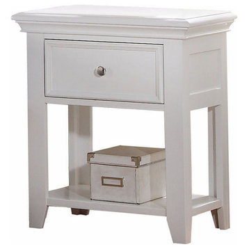 HomeRoots White Wood Nightstand With 1 Drawer and Shelf