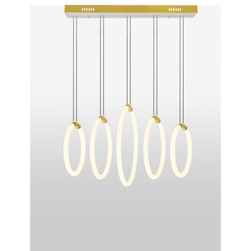 Hoops 5 Light LED Chandelier with Satin Gold finish