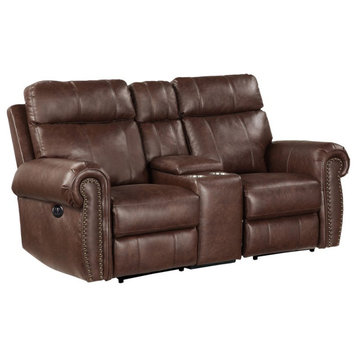 Lexicon Granville Microfiber Upholstered Power Reclining Loveseat in Brown