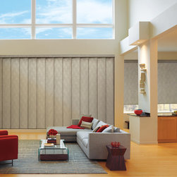 Transitional Beige Living Room Custom Window Roller Shades by Hunter Douglas - Roller Shades