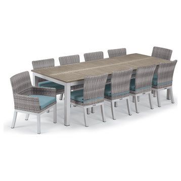 Travira 11-Piece 103"x42" Table and Argento Woven Chair Dining Set, Ice Blue Cus